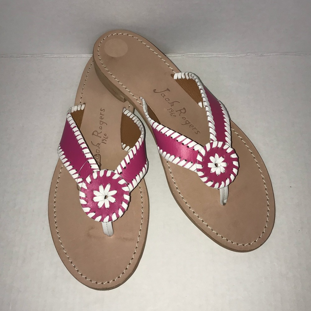 Jack Rogers RO Sandals Magenta Flip Flops Whip Stitch Sz 9 or 10 BNWOT